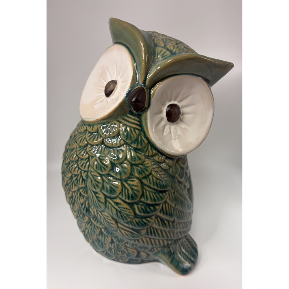 Wise Owl Green/Tan Ceramic 9”x5”x4”